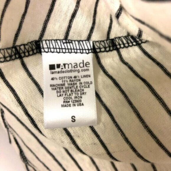 LA Made | Women's Cream Black Sleeveless Striped Pattern Top Size Small - Picture 4 of 6